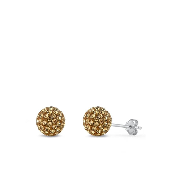 Sterling Silver Classic Simulated Champagne Rhinestone Ball Sphere Earrings 925