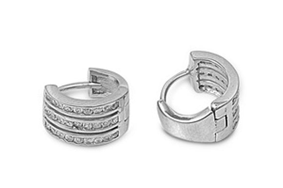Huggie Hoop Earrings Clear Simulated CZ .925 Sterling Silver
