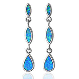Almond Teardrop Stacked Shape Dangle Fashion Statement Blue Simulated Opal .925 Sterling Silver Earrings