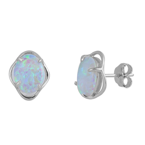 Amoeba High Polish Shiny White Simulated Opal .925 Sterling Silver Fashion Earrings