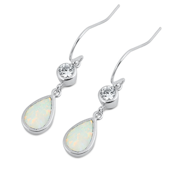 Sterling Silver Modern Teardrop Elegant Dangling Earrings White Synthetic Opal
