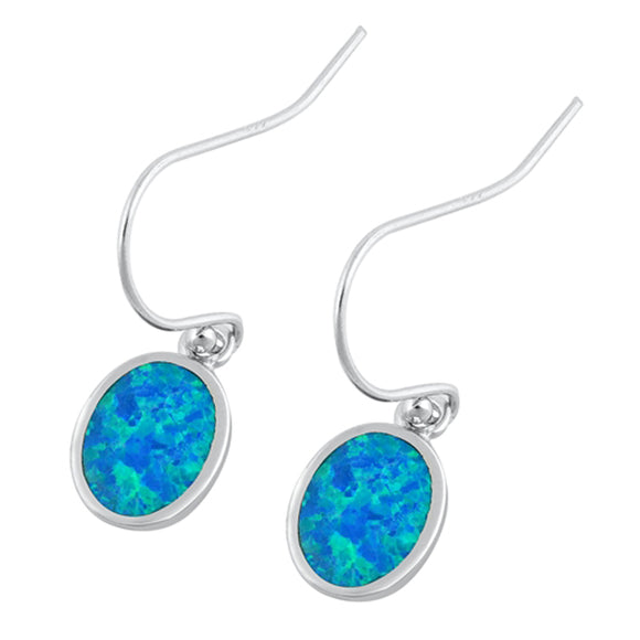 Sterling Silver Simple Oval Classic Dangling Earrings Blue Synthetic Opal 925