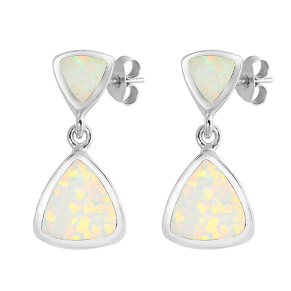 Sterling Silver Modern Triangle Journey Statement Earrings White Synthetic Opal
