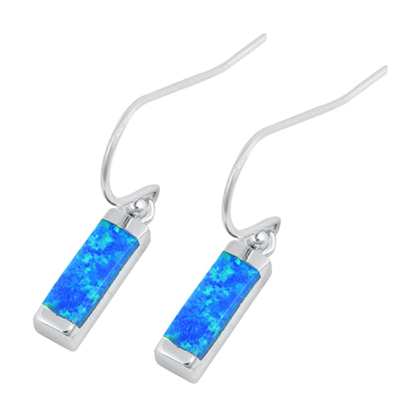 Sterling Silver Modern Bar High Polish Mosaic Earrings Blue Synthetic Opal 925