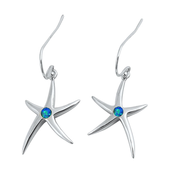 Sterling Silver Beach Starfish Star Ocean Sea Shell Earrings Blue Synthetic Opal
