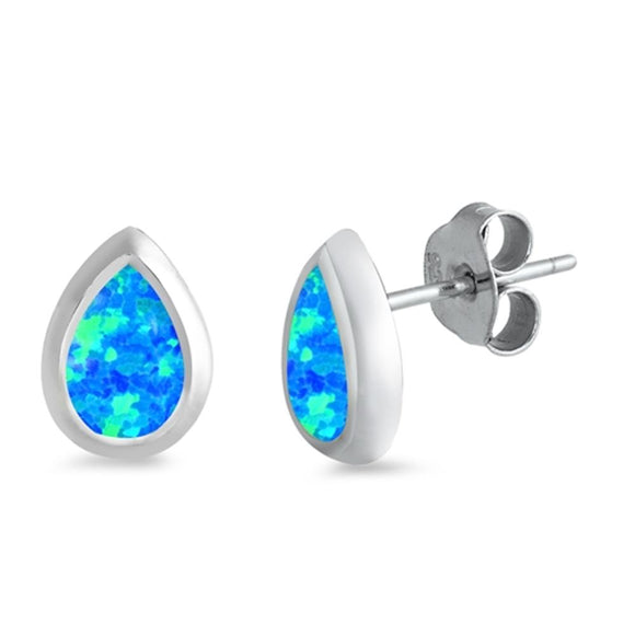 Sterling Silver Blue Opal Teardrop Pear Stud Earrings 925 New 925 New