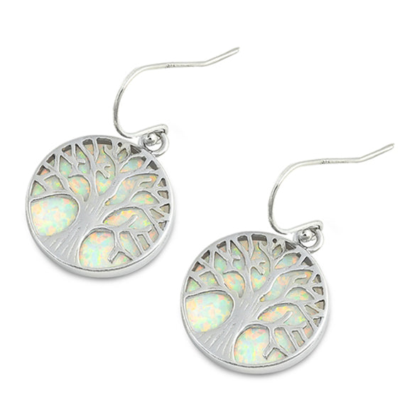 Sterling Silver Tree of Life Mosaic Cutout Branch Earrings White Synthetic Opal