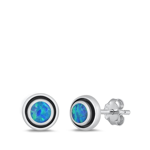 Sterling Silver Classic Blue Synthetic Opal Bali Circle Earrings 925 New