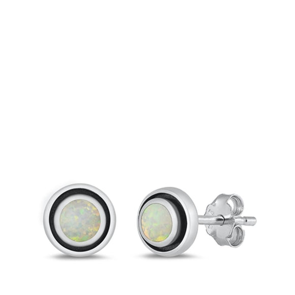 Sterling Silver Wholesale White Synthetic Opal Bali Circle Earrings 925 New