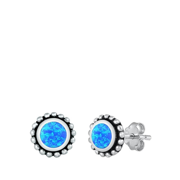 Sterling Silver Beautiful Blue Synthetic Opal Bali Circle Earrings 925 New