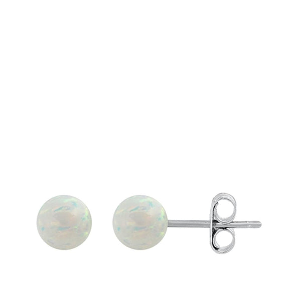 Sterling Silver Cute High Polished White Synthetic Opal Ball Stud Earrings 925