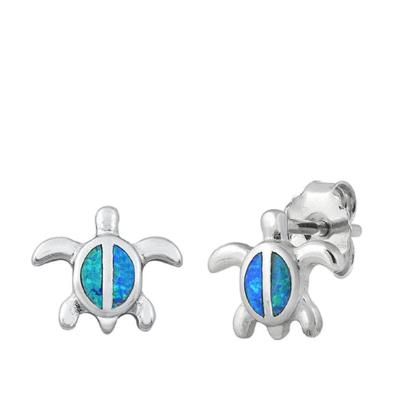 Sterling Silver Unique Blue Opal Sea Turtle Stud Earrings Push Back 925 New