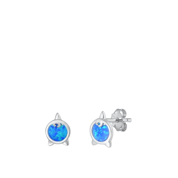 Sterling Silver Cute Blue Synthetic Opal High Polished Unicorn Earrings 925 New