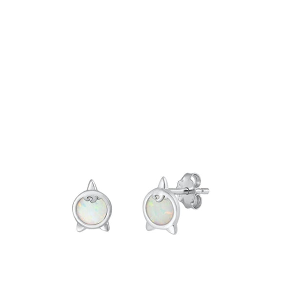 Sterling Silver Beautiful White Synthetic Opal High Polished Unicorn Earrings