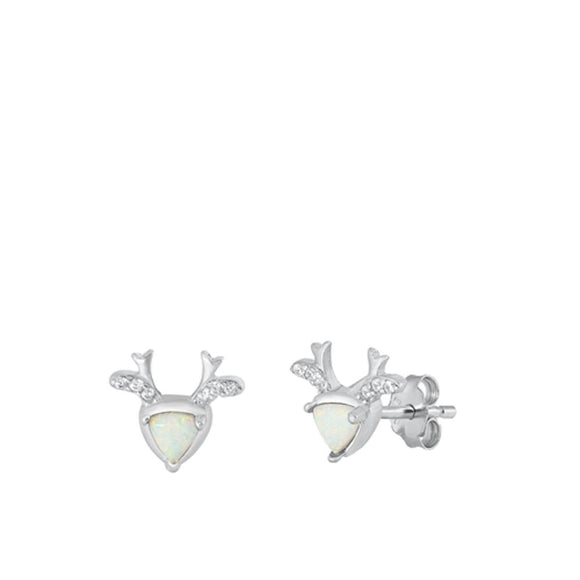 Sterling Silver Fashion White Synthetic Opal Reindeer Christmas Earrings 925 New