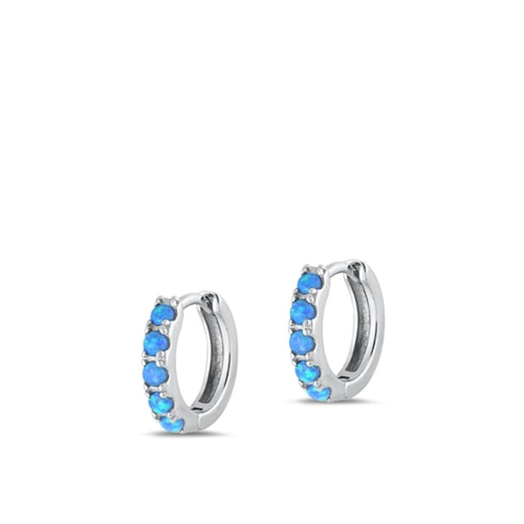 Sterling Silver Wholesale Blue Synthetic Opal Hoop High Polished Earrings 925