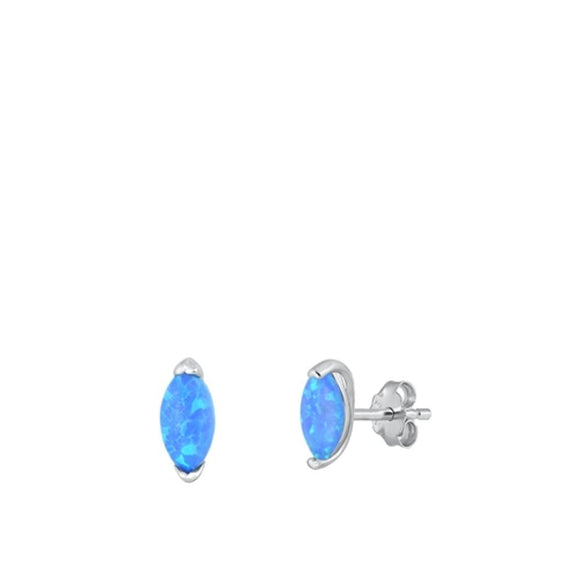 Sterling Silver Beautiful Blue Synthetic Opal High Polished Earrings 925 New