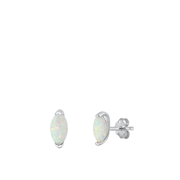 Sterling Silver Beautiful White Synthetic Opal High Polished Earrings 925 New