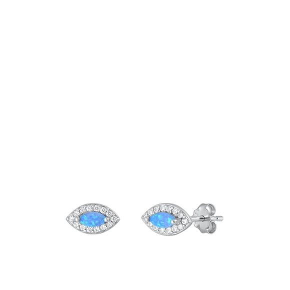 Sterling Silver Blue Synthetic Opal Clear CZ Protective Eye Earrings 925 New