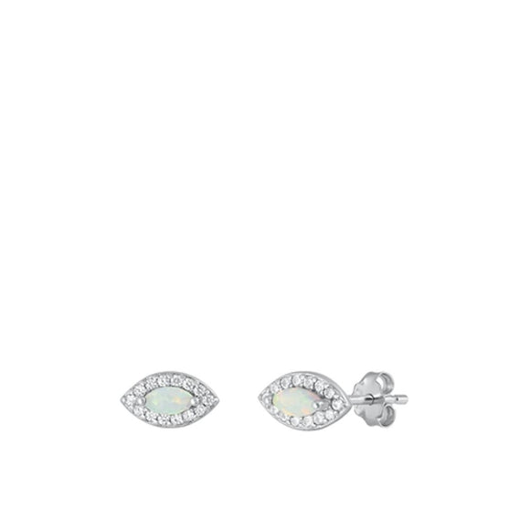 Sterling Silver Polished Clear CZ White Synthetic Opal Eye Earrings 925 New