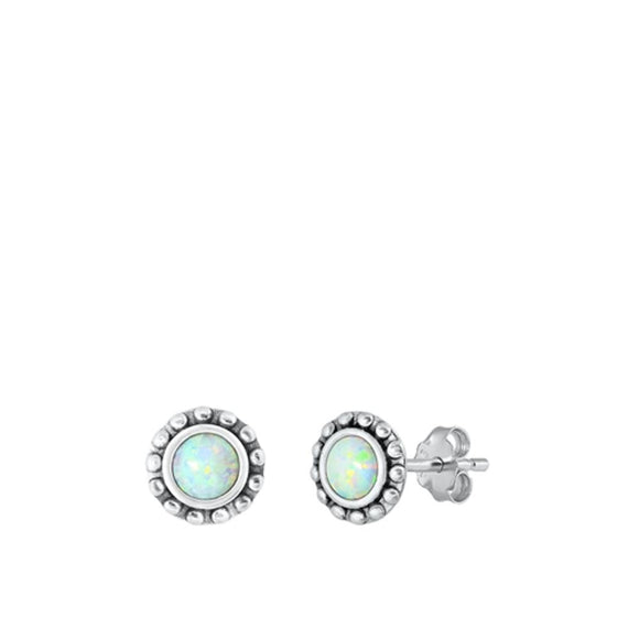 Sterling Silver Classic Bali White Synthetic Opal Stud Fashion Earrings 925 New