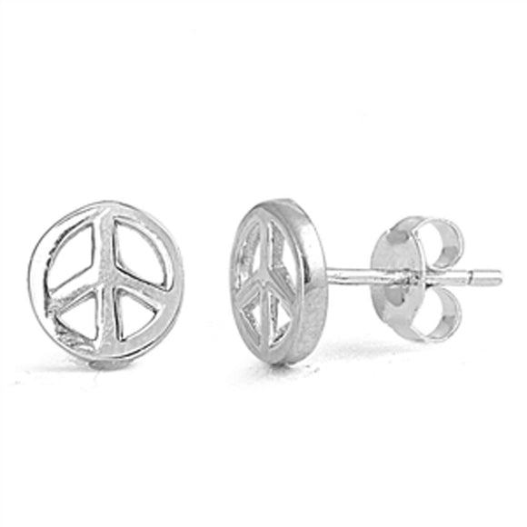 Peace Sign Stud Earrings .925 Sterling Silver