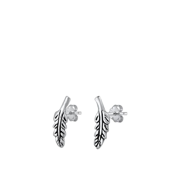 Fashion Oxidized Curvy Leaves Stud Earrings Sterling Silver Feather Post 925 New
