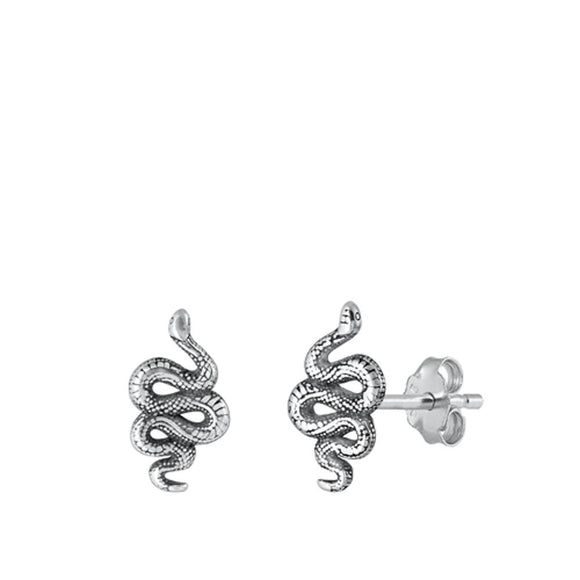 Sterling Silver Cute Oxidized Snake Stud Fashion Polished Earrings 925 New