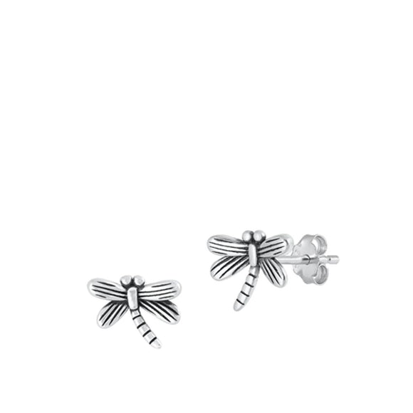 Sterling Silver Unique Dragonfly Animal Oxidized High Polished Earrings 925 New