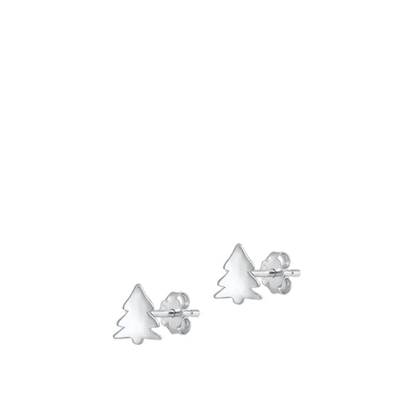 Sterling Silver High Polished Christmas Pine Tree Earrings .925 New