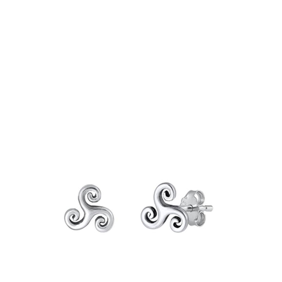 Sterling Silver Unique Triskele Swirl High Polished Oxidized Stud Earrings .925