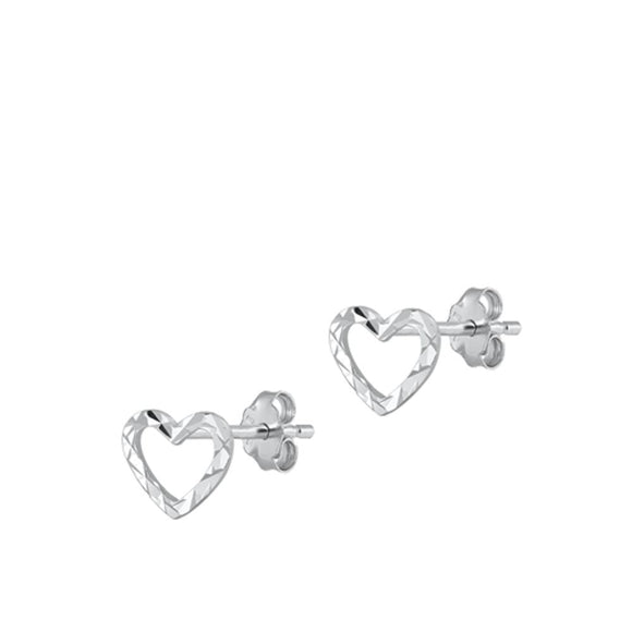 Sterling Silver Classic High Polished Diamond-Cut Heart Earrings 925 New