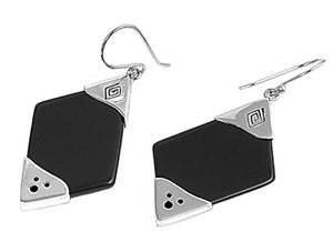 Earrings Black Simulated Onyx .925 Sterling Silver