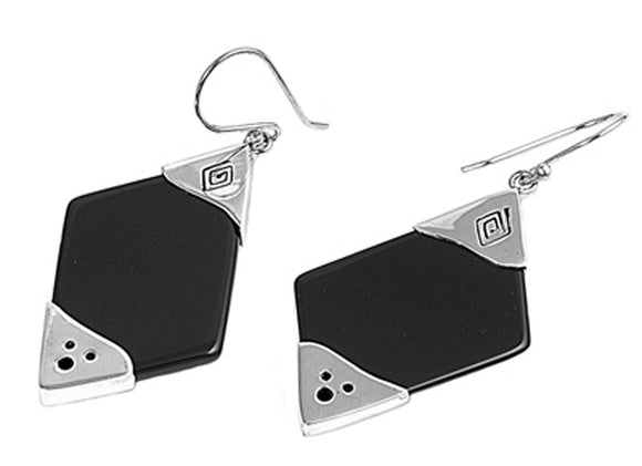 Earrings Black Simulated Onyx .925 Sterling Silver