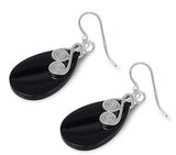 Teardrop Swirl Earrings Black Simulated Onyx .925 Sterling Silver