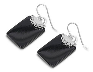 Rectangle Earrings Black Simulated Onyx .925 Sterling Silver