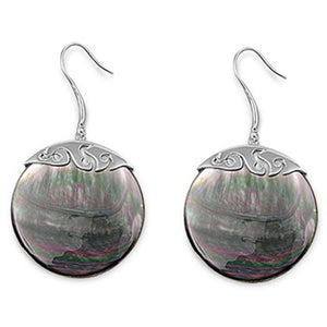 Round Circle Earrings Simulated Mother of Pearl .925 Sterling Silver