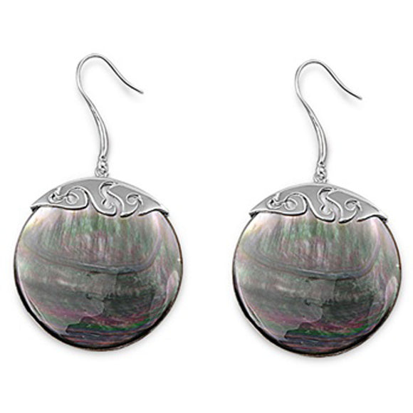 Round Circle Earrings Simulated Mother of Pearl .925 Sterling Silver