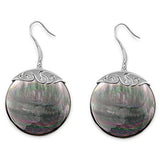 Round Circle Earrings Simulated Mother of Pearl .925 Sterling Silver