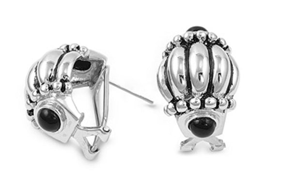 Earrings Black Simulated Onyx .925 Sterling Silver