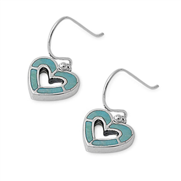 Heart Earrings Simulated Turquoise .925 Sterling Silver