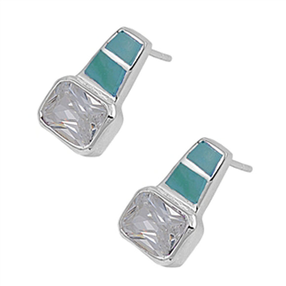 Earrings Clear Simulated CZ Simulated Turquoise .925 Sterling Silver