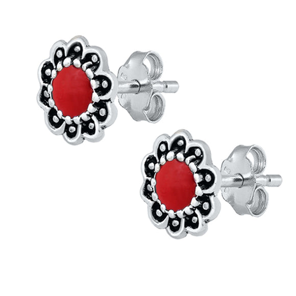 Sterling Silver Bali Style Flower Cute Boho Ornate Earrings Carnelian 925 New