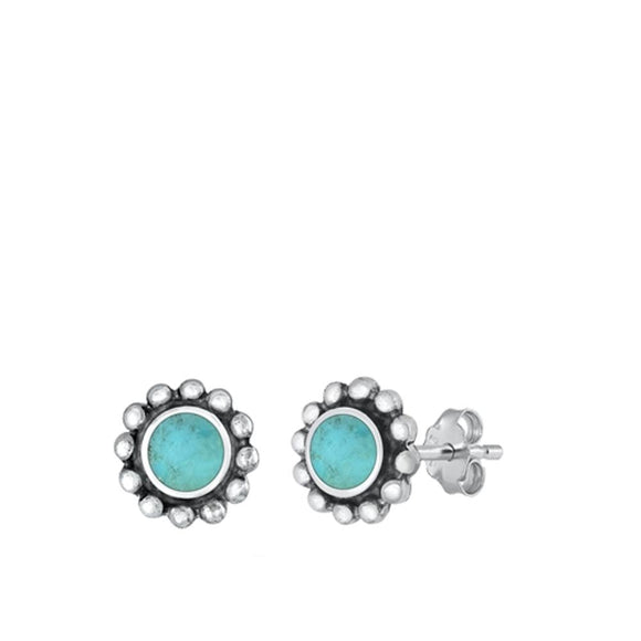 Sterling Silver Classic Turquoise Flower High Polished Earrings 925 New