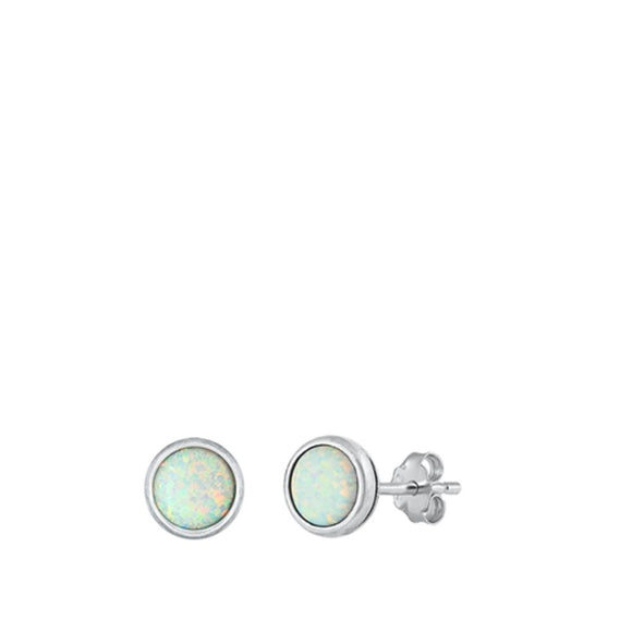 Sterling Silver Beautiful White Synthetic Opal Circle Fashion Earrings 925 New