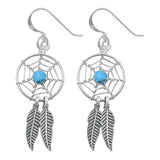 Sterling Silver Fashion Native American Feather Dreamcatcher Earrings 925 New