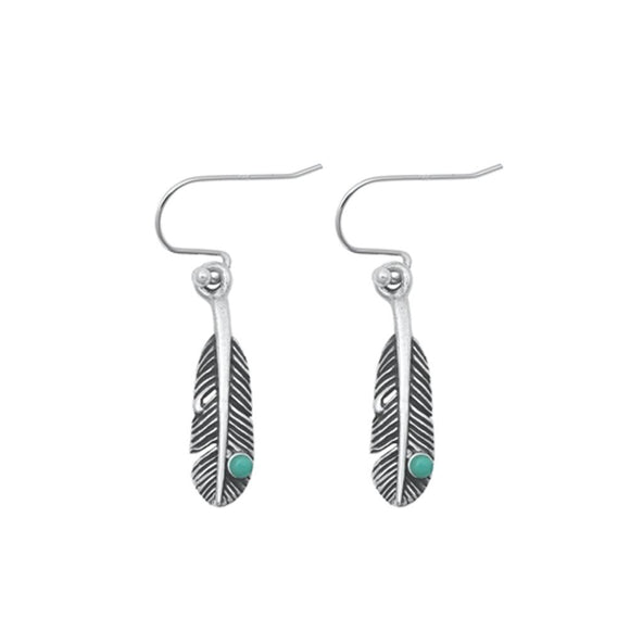 Sterling Silver Oxidized Feather Dangle Hook High Polished Earrings .925 New