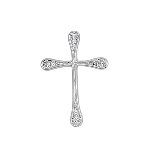 Simple Vintage Cross Pendant Clear Simulated CZ .925 Sterling Silver Charm