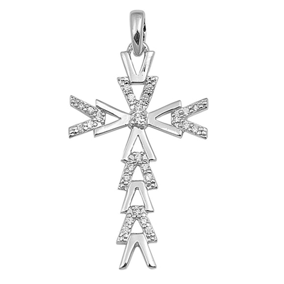 Arrow Art Deco Style Cross Pendant Clear Simulated CZ .925 Sterling Silver Charm