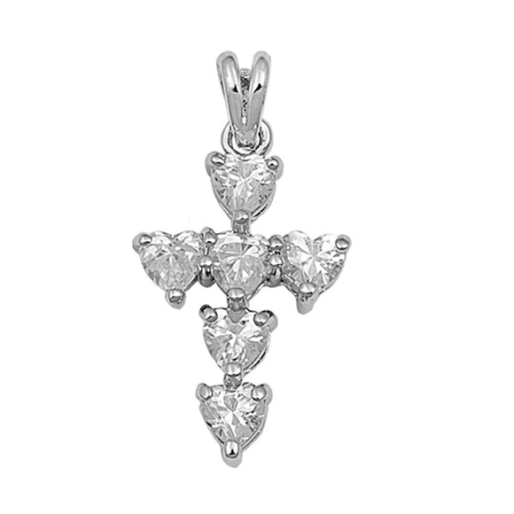 Sweet Heart Shaped Cross Pendant Clear Simulated CZ .925 Sterling Silver Charm